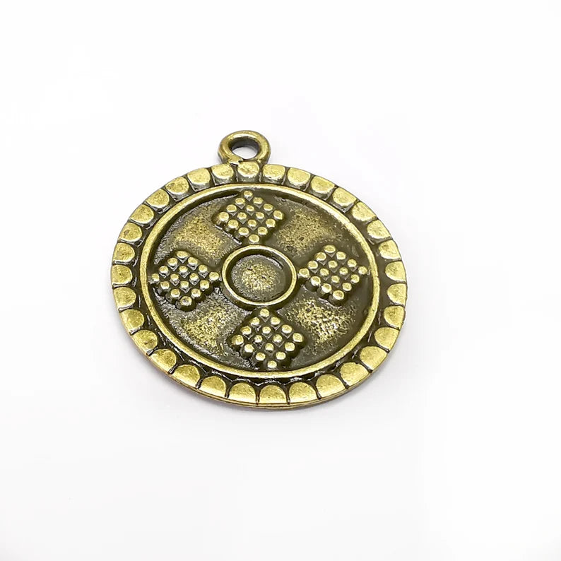 Antique Bronze Round Charms, Antique Bronze Plated (39x33mm) G34286