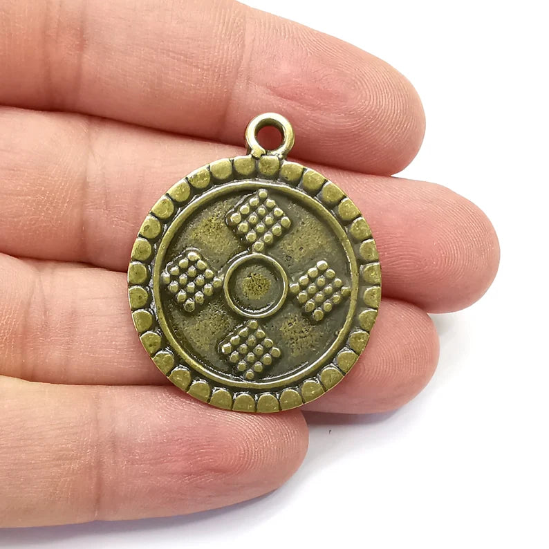 Antique Bronze Round Charms, Antique Bronze Plated (39x33mm) G34286