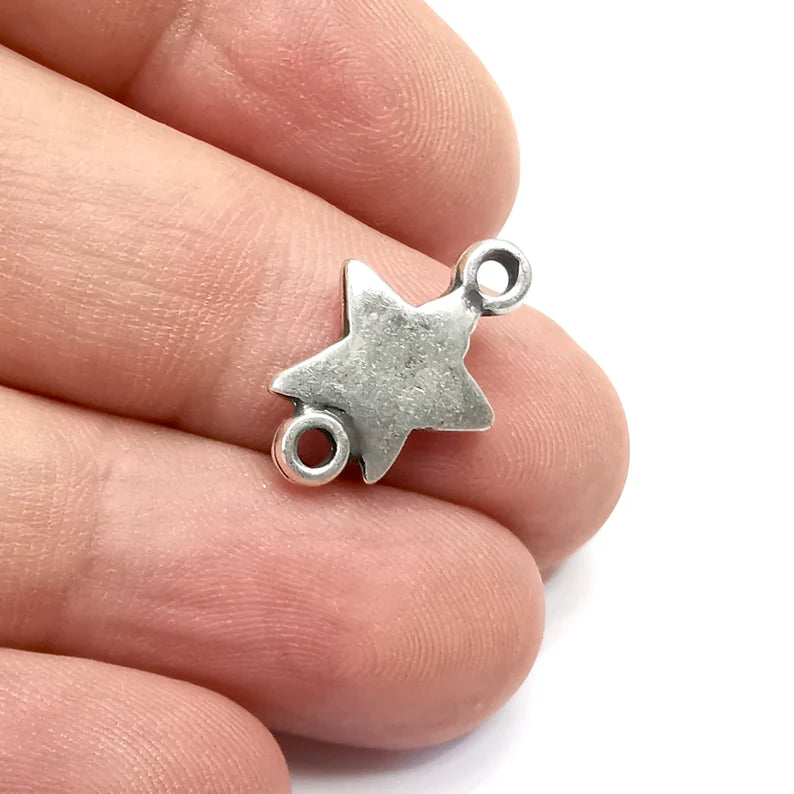 5 Star Connector Charms, Dangle Charms Antique Silver Plated (19x13mm) G34287