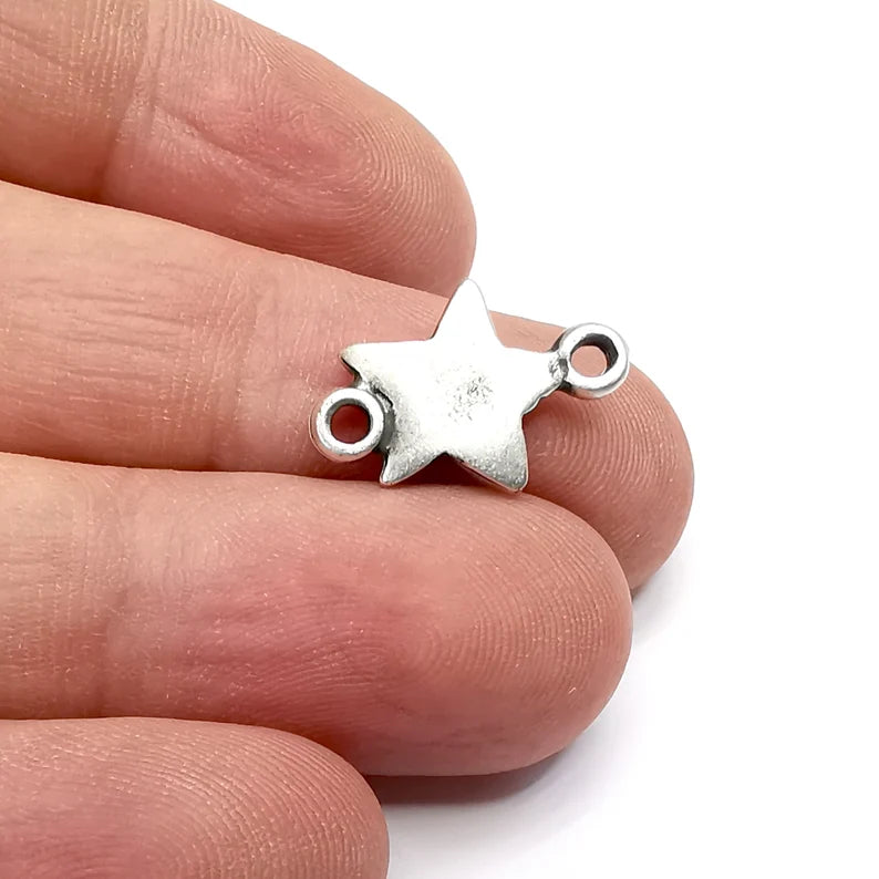 5 Star Connector Charms, Dangle Charms Antique Silver Plated (19x13mm) G34287