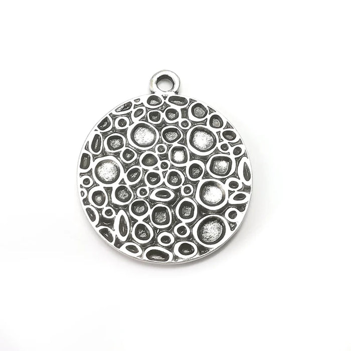 Silver Round Charms, Antique Silver Plated (41x34mm) G34288