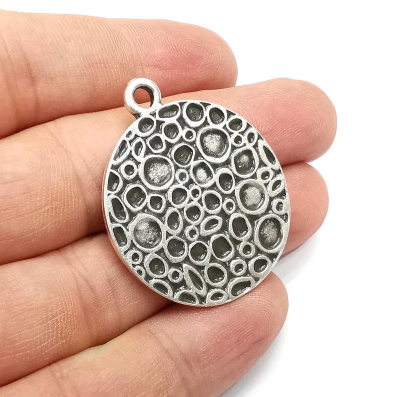 Silver Round Charms, Antique Silver Plated (41x34mm) G34288