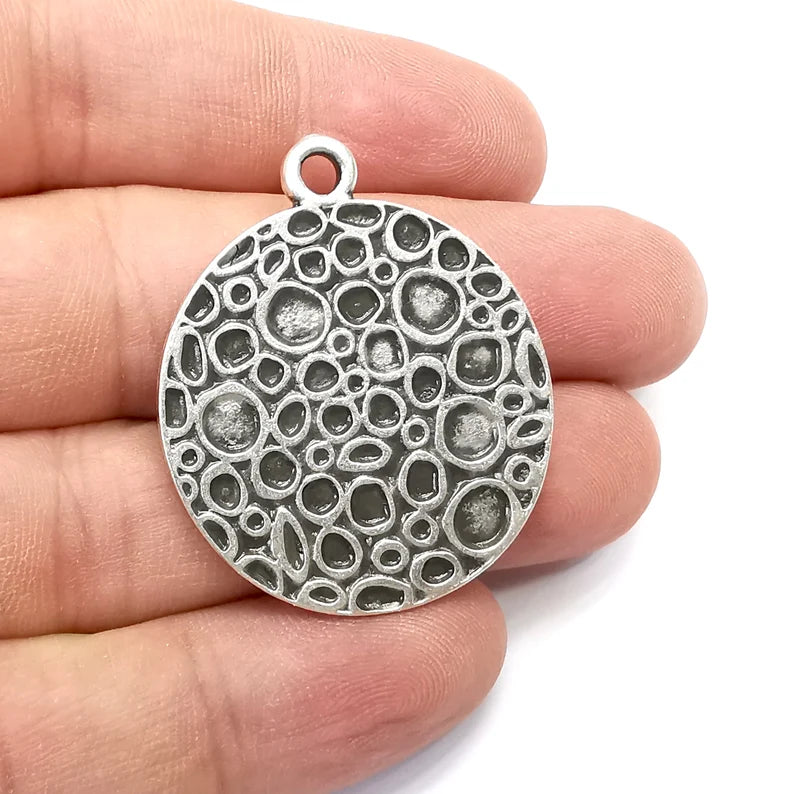 Silver Round Charms, Antique Silver Plated (41x34mm) G34288