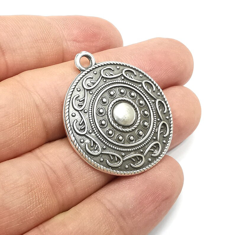 2 Silver Charms Antique Silver Plated Charms (32mm) G34292