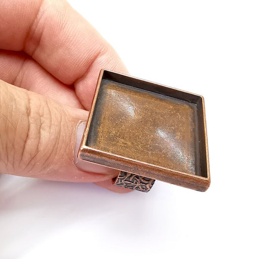 Square Antique Copper Ring Blank Setting, Cabochon Mounting, Adjustable Resin Ring Base Bezel, Inlay Ring Mosaic Ring Bezel (30x30mm) G34294