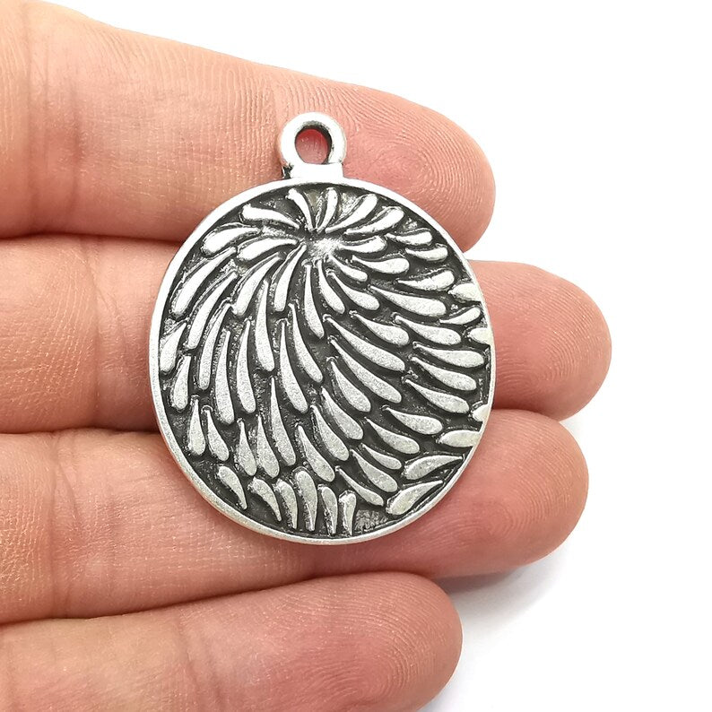 Drops Round Charms, Antique Silver Plated (42x35mm) G34295