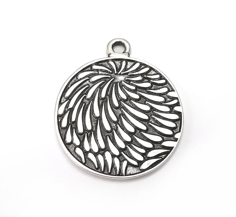 Drops Round Charms, Antique Silver Plated (42x35mm) G34295