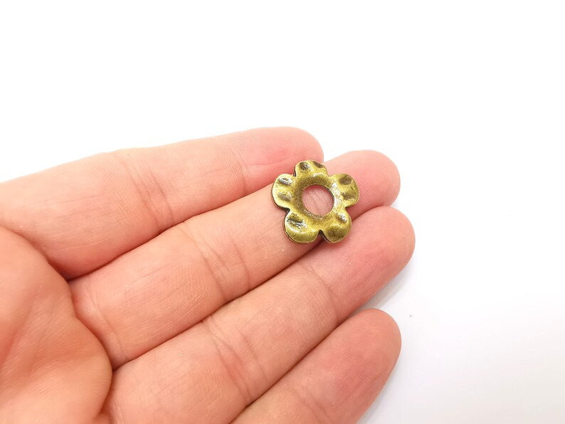 5 Flower Charms, Antique Bronze Plated Charms (20x19mm) G34227