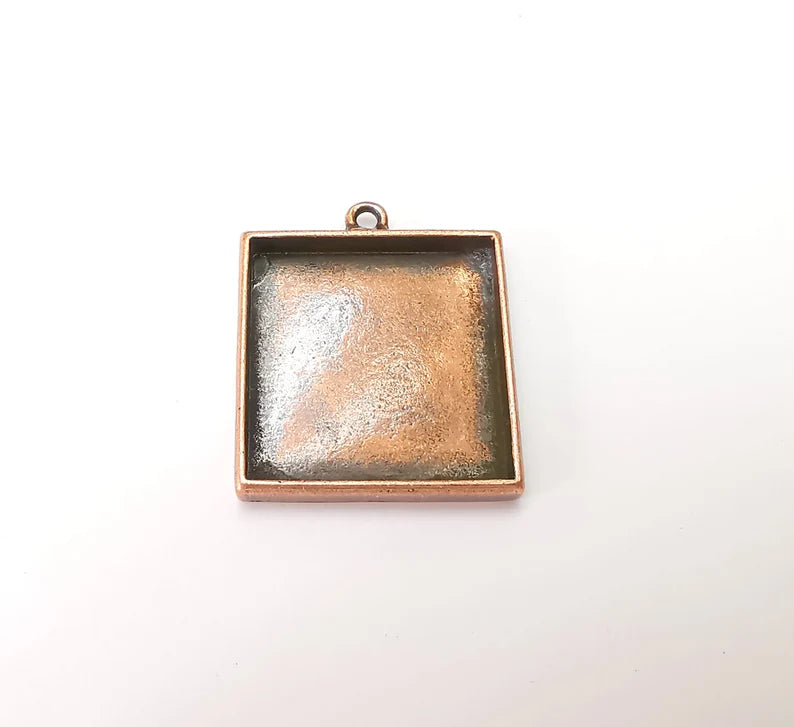 Square Pendant Blanks, Resin Bezel Bases, Mosaic Mountings, Dry flower Frame, Polymer Clay base, Antique Copper Plated (25mm) G34230