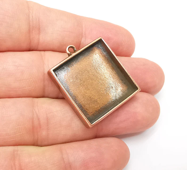 Square Pendant Blanks, Resin Bezel Bases, Mosaic Mountings, Dry flower Frame, Polymer Clay base, Antique Copper Plated (25mm) G34230