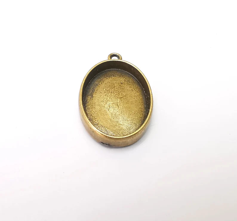 Oval Pendant Blanks, Resin Bezel Bases, Mosaic Mountings, Dry flower Frame, Polymer Clay base, Antique Bronze Plated (25x18mm) G34231