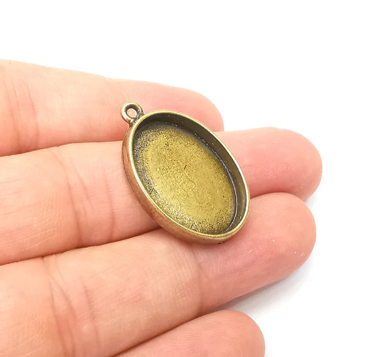 Oval Pendant Blanks, Resin Bezel Bases, Mosaic Mountings, Dry flower Frame, Polymer Clay base, Antique Bronze Plated (25x18mm) G34231