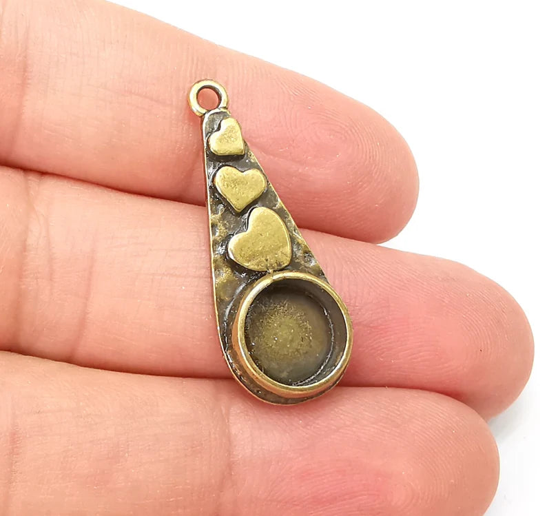 Heart Charms Pendant Bezels, Resin Blank, inlay Mountings, Mosaic Frame, Cabochon Bases, Flower Settings,Antique Bronze Plated (10mm) G34232
