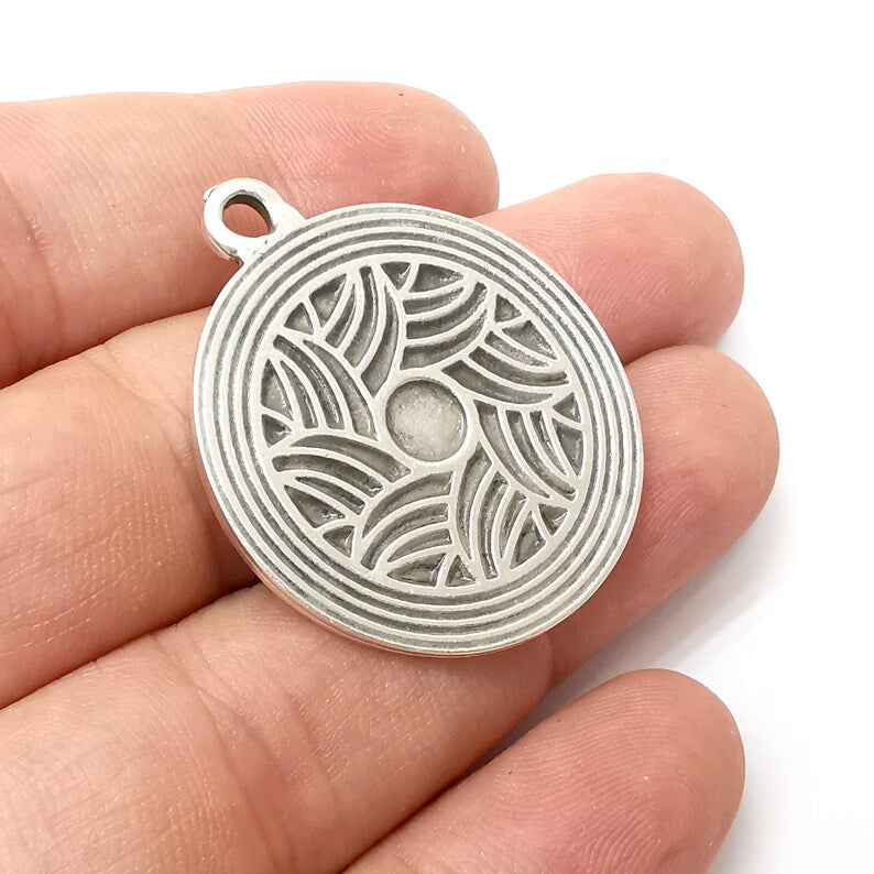 Silver Round Charms, Antique Silver Plated (38x33mm) G34236