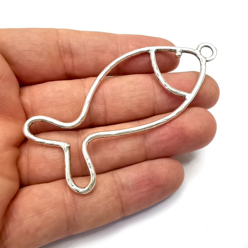 Fish Pendant, Charms Antique Silver Plated (80x32mm) G34299