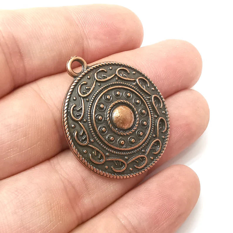 Antique Copper Round Charms, Antique Copper Plated (36x32mm) G34241