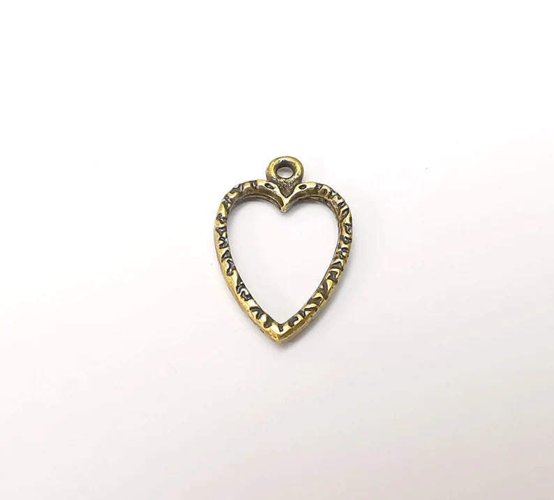 5 Heart Charms Antique Bronze Plated Charms (21x14mm) G34240