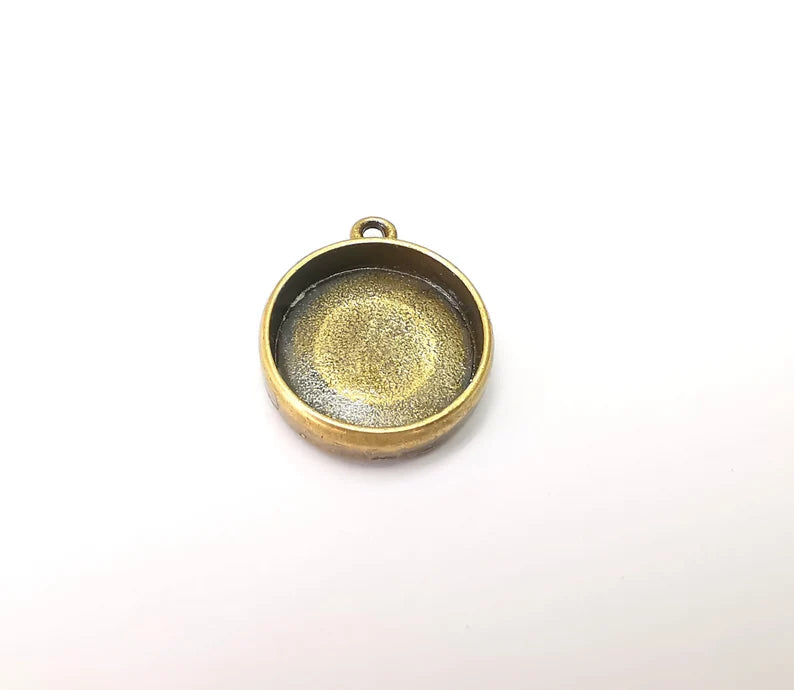 Round Pendant Blanks, Resin Bezel Bases, Mosaic Mountings, Dry flower Frame, Polymer Clay base, Antique Bronze Plated (18mm) G34243