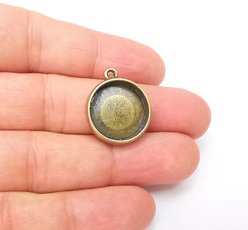 Round Pendant Blanks, Resin Bezel Bases, Mosaic Mountings, Dry flower Frame, Polymer Clay base, Antique Bronze Plated (18mm) G34243