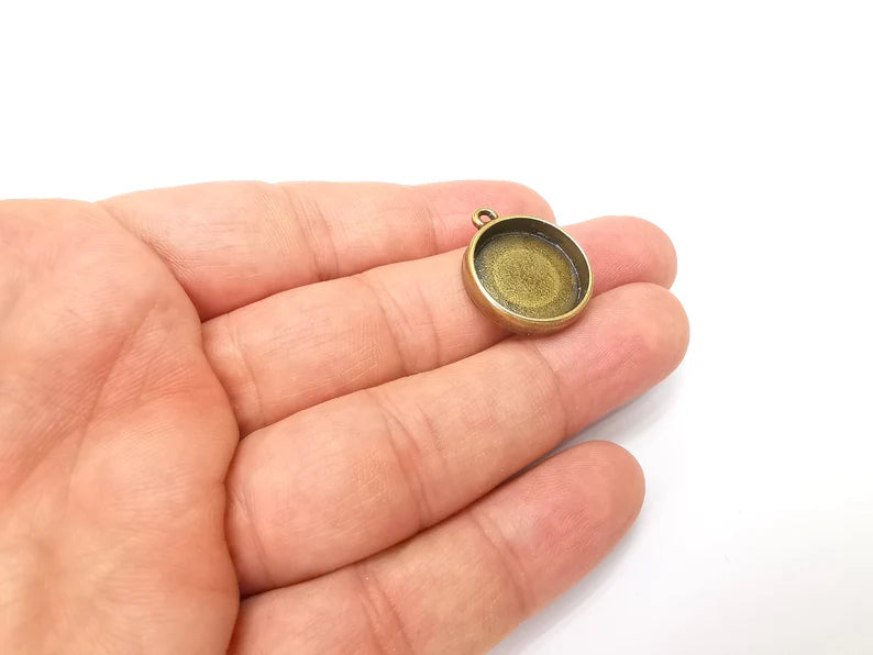Round Pendant Blanks, Resin Bezel Bases, Mosaic Mountings, Dry flower Frame, Polymer Clay base, Antique Bronze Plated (18mm) G34243
