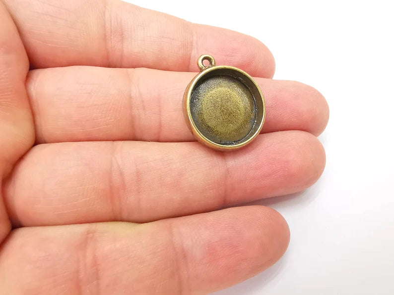 Round Pendant Blanks, Resin Bezel Bases, Mosaic Mountings, Dry flower Frame, Polymer Clay base, Antique Bronze Plated (18mm) G34243