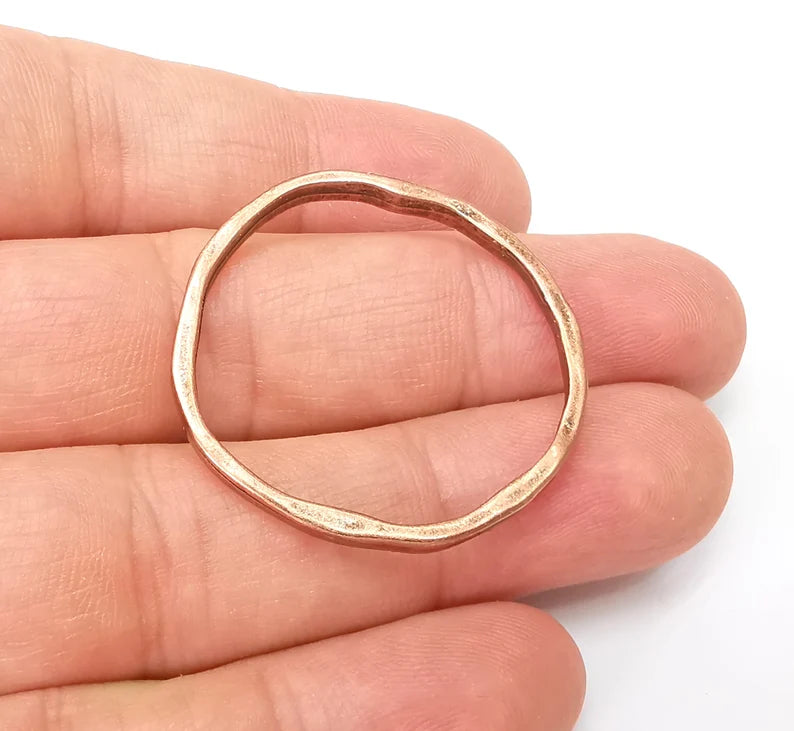 2 Round Circle Jewelry Findings Antique Copper Plated Organic Shape Pendant (36mm) G34248