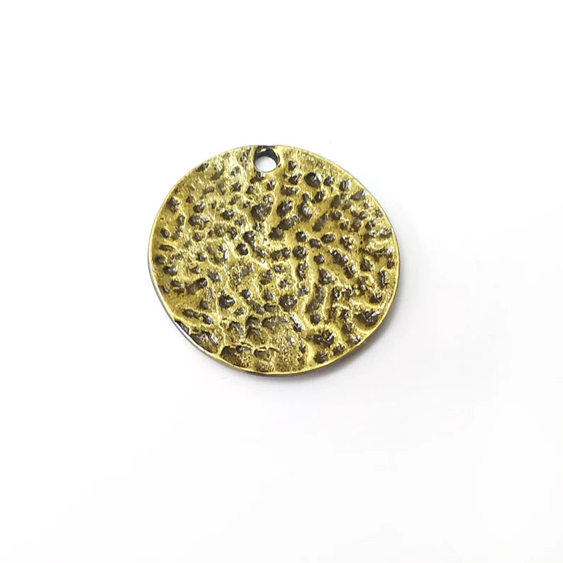 Hammered Disc Round Charms Antique Bronze Plated Charms (30mm) G34249