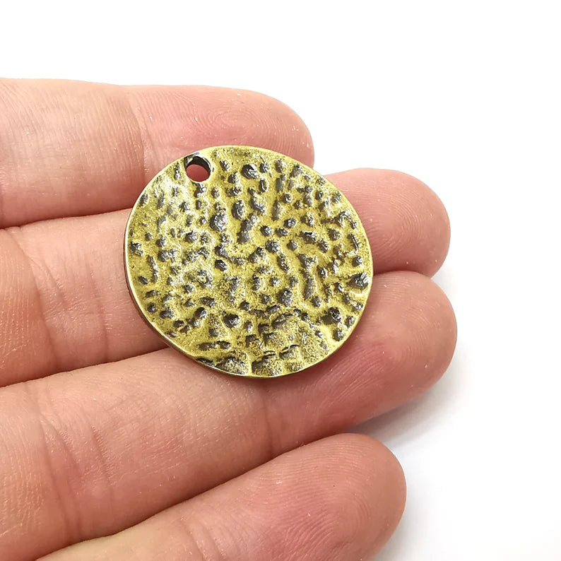 Hammered Disc Round Charms Antique Bronze Plated Charms (30mm) G34249