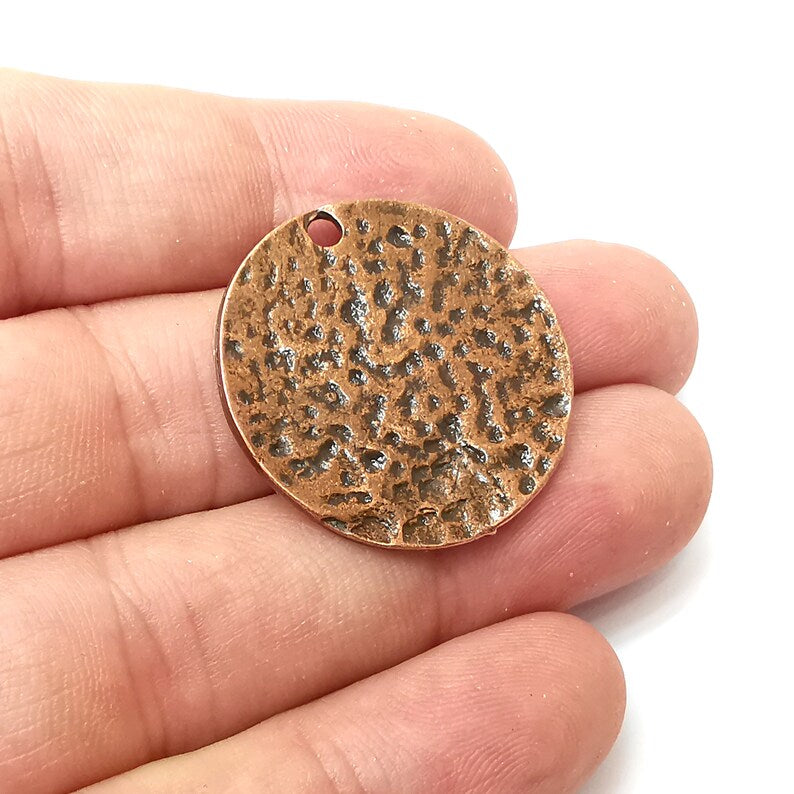 Hammered Disc Round Charms Antique Copper Plated Charms (30mm) G34251