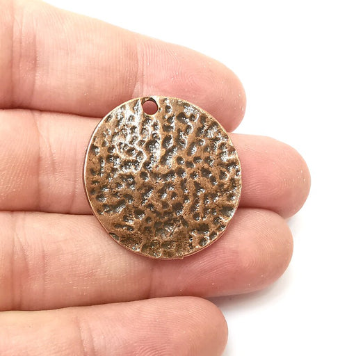 Hammered Disc Round Charms Antique Copper Plated Charms (30mm) G34251
