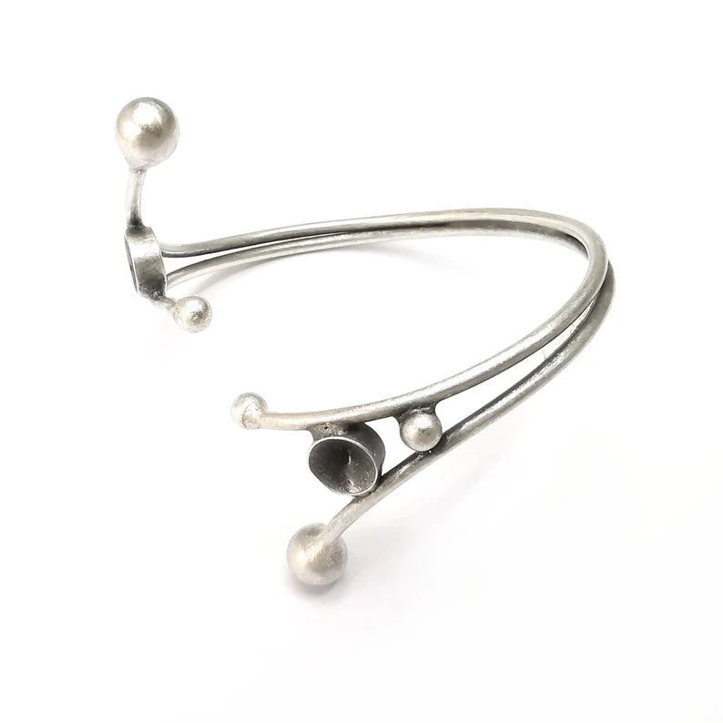 Ball Bracelet Bezel Cuff Blank Resin Mountings Cabochon Base Settings Antique Silver Plated Brass Adjustable Bracelet Bezel (8mm) G34253