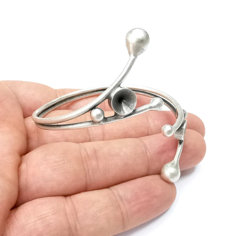 Ball Bracelet Bezel Cuff Blank Resin Mountings Cabochon Base Settings Antique Silver Plated Brass Adjustable Bracelet Bezel (8mm) G34253