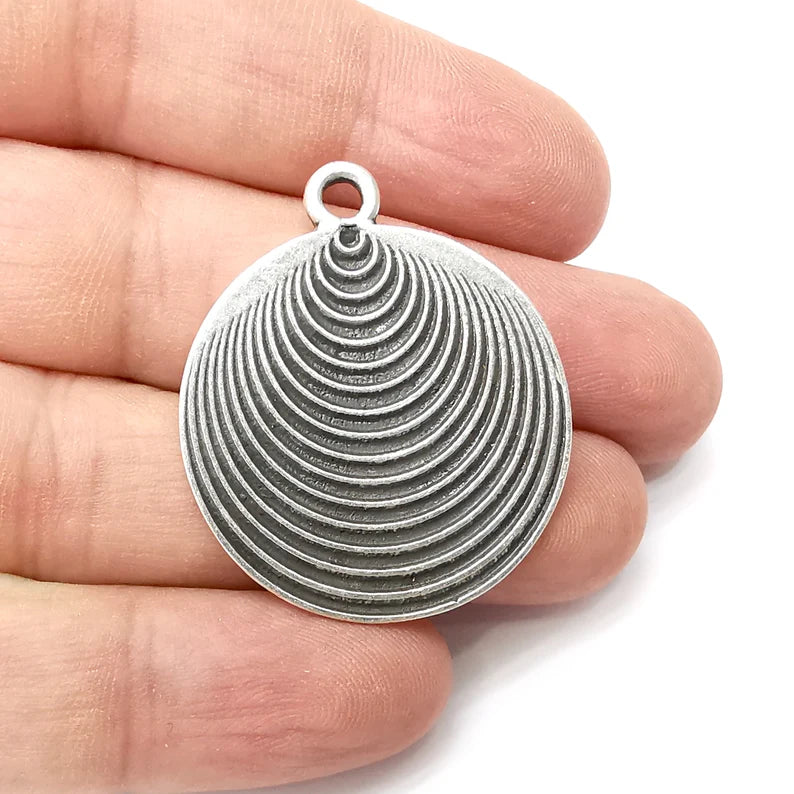 Silver Round Charms, Antique Silver Plated (39x33mm) G34311