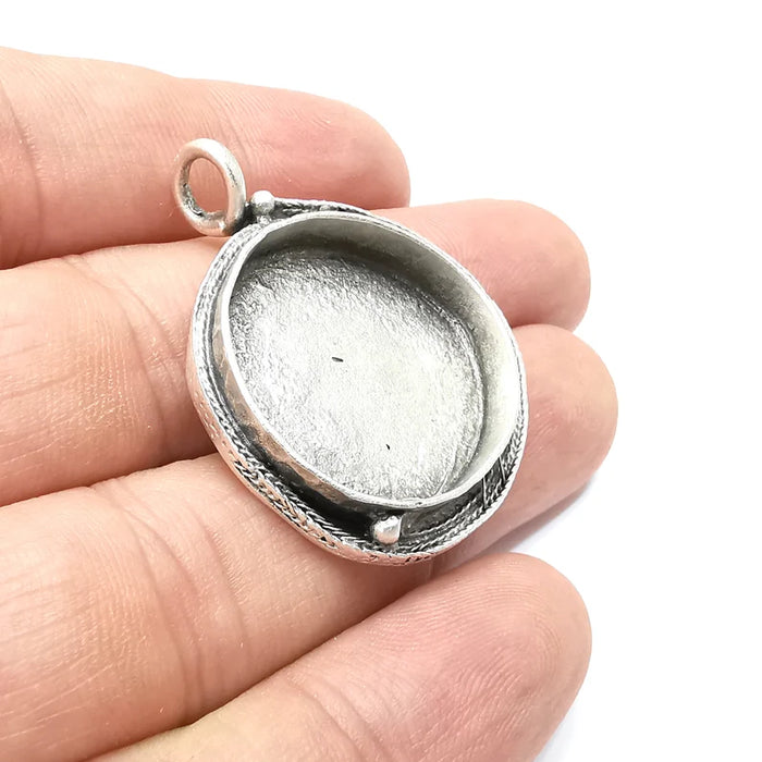 Silver Pendant Blanks, Resin Bezel, Cabochon Bases, Mosaic Mountings, Dry flower Frame, Polymer Clay, Antique Silver Brass (25mm) G4984