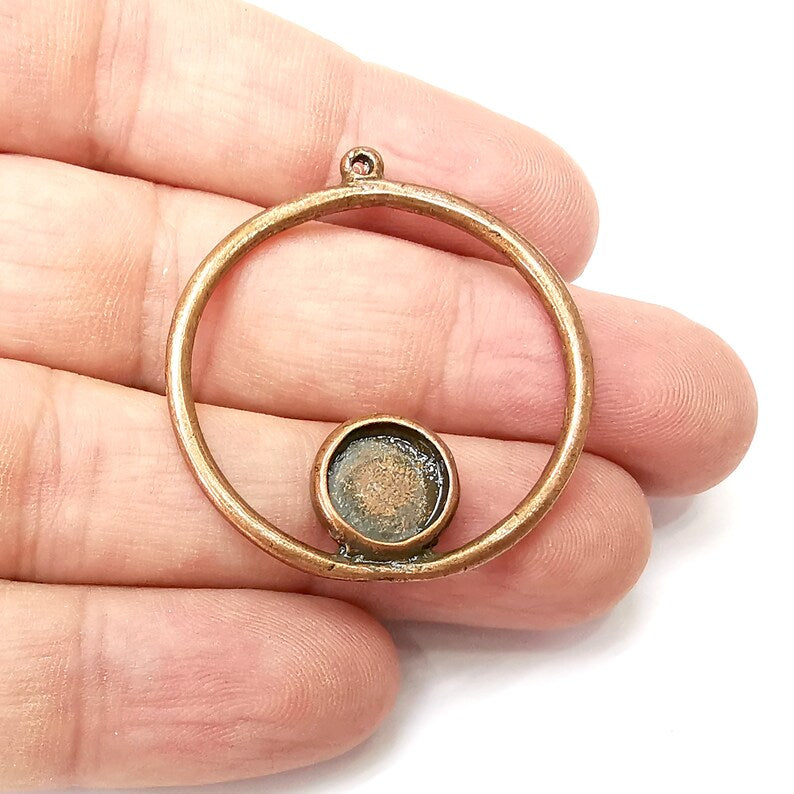 Circles Round Charm Blank Base Antique Copper Plated 40x36mm (Blank Size 10mm) G34314