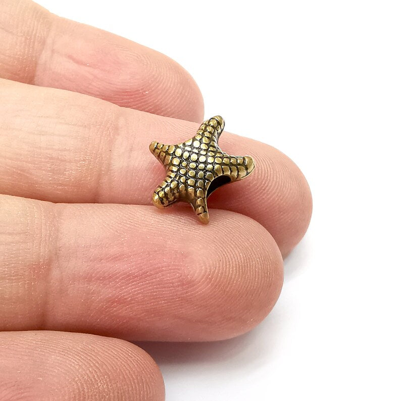 5 Starfish Beads Antique Bronze Plated Metal Beads (14mm) G34322