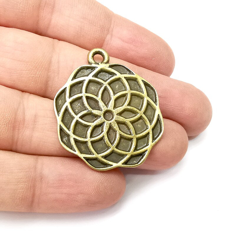 Flower Charms, Antique Bronze Plated (37x32mm) G34326