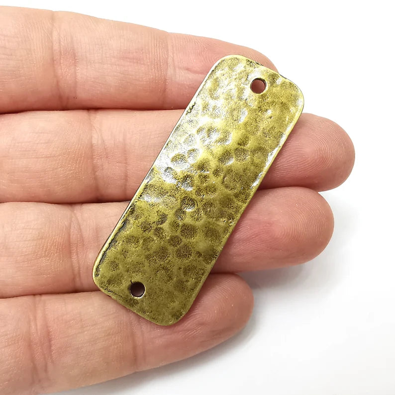 Hammered Rectangle Connector Charms, Antique Bronze Plated Charms (57x21mm) G34267