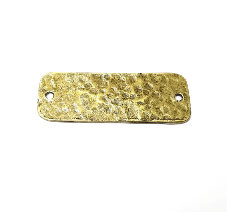 Hammered Rectangle Connector Charms, Antique Bronze Plated Charms (57x21mm) G34267