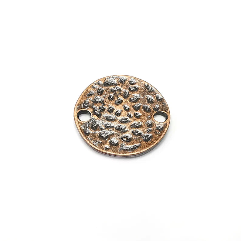 4 Hammered Disc Round Connector Charms Antique Copper Plated Charms (20mm) G34335