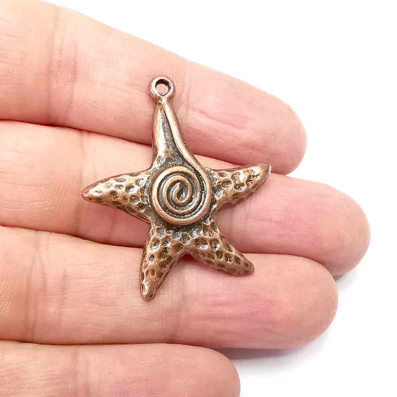 Starfish, Swirl Charms, Antique Copper Plated Charms (36x33mm) G34336