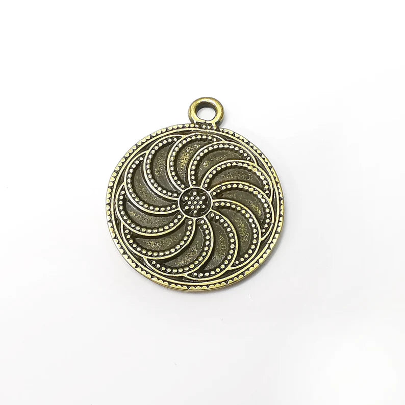 Antique Bronze Round Charms, Antique Bronze Plated (37x31mm) G34273