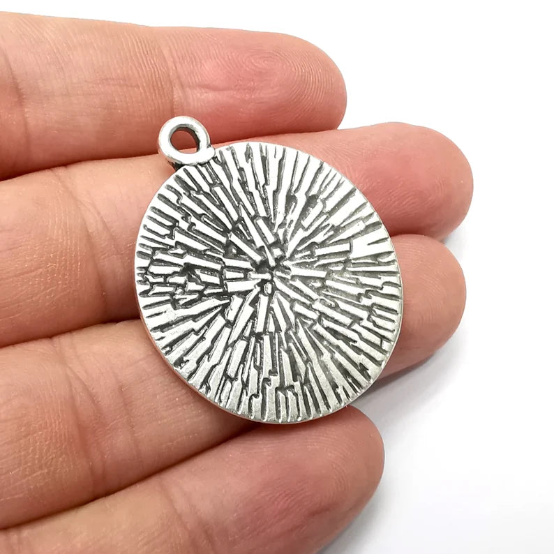 Silver Round Charms, Antique Silver Plated (39x32mm) G34274