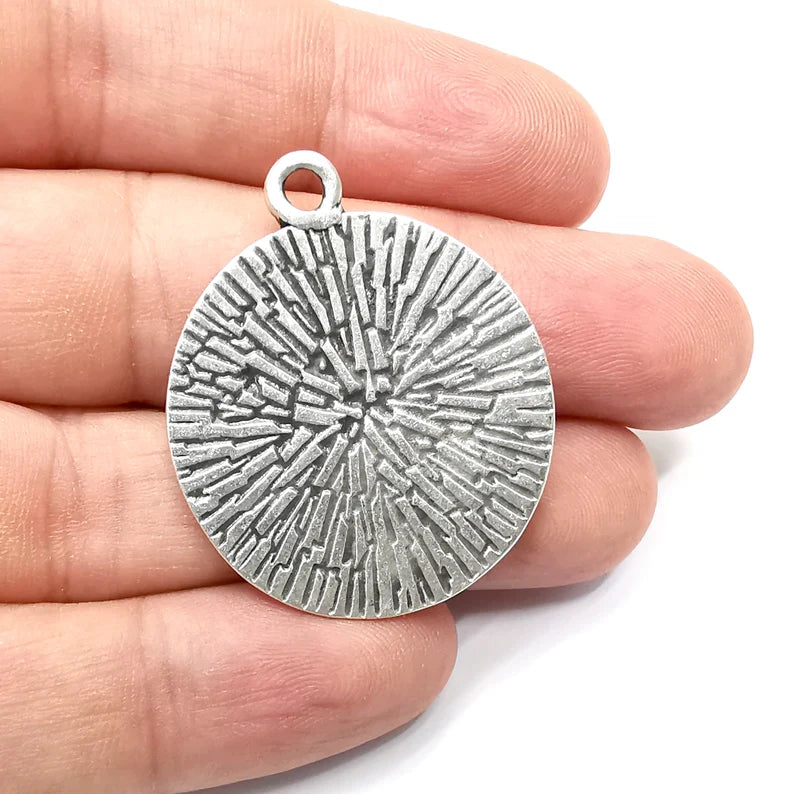 Silver Round Charms, Antique Silver Plated (39x32mm) G34274
