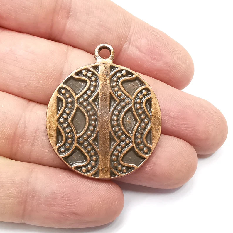 Antique Copper Round Charms, Antique Copper Plated (40x34mm) G34275