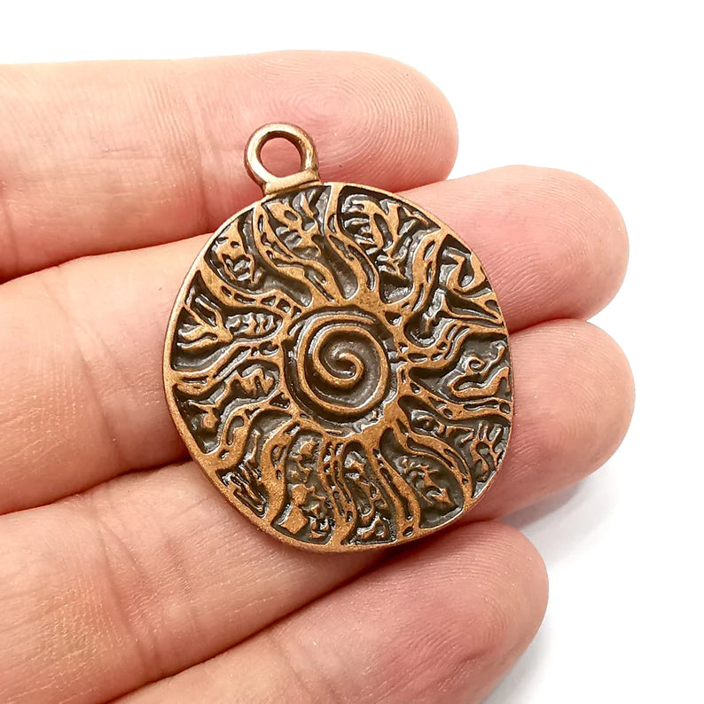 Branch, Bark, Swirl, Round Charms, Antique Copper Plated (40x32mm) G34277