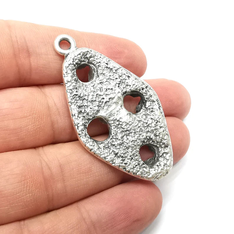 Silver Holes Oval Charms, Antique Silver Plated (55x30mm) G34278