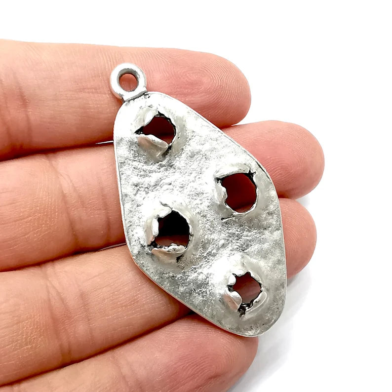 Silver Holes Oval Charms, Antique Silver Plated (55x30mm) G34278