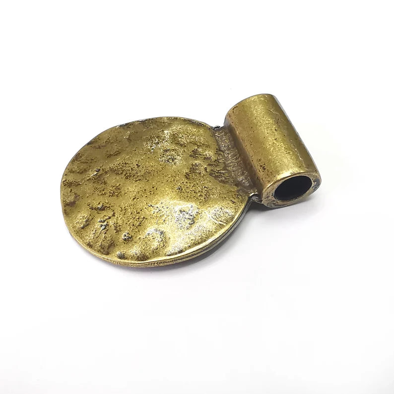 Hammered Disc Pendant, Antique Bronze Plated Pendant (44x33mm) G34338
