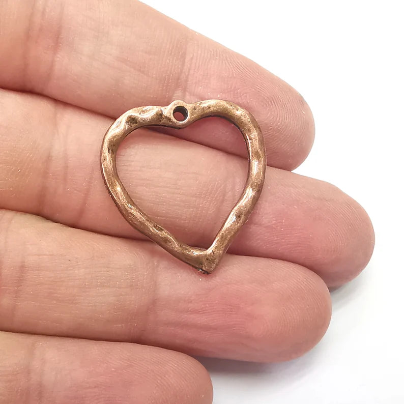 4 Heart Charms, Antique Copper Plated Charm (27x26mm) G34341